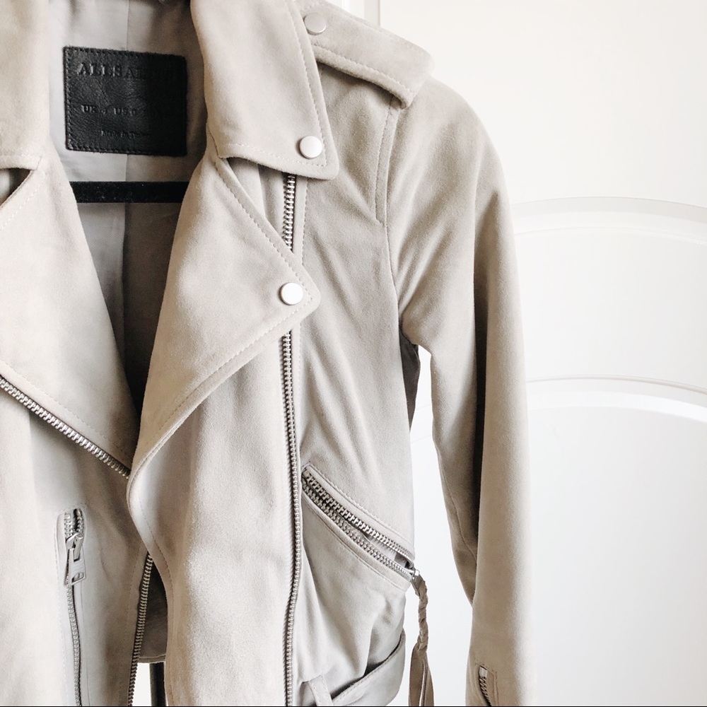 AllSaints Suede Gray Moto Jacket - Picture 2 of 3